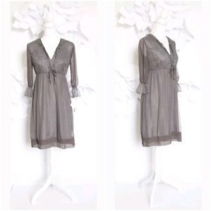 JOSEPH Lace Ruffle Cocktail Dress Small Silk Gray